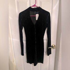 Black velvet mini dress with front V cut out